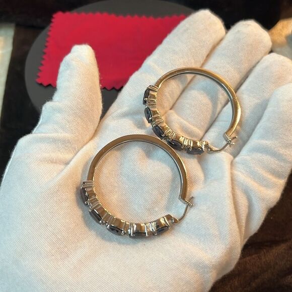 Midnight Sapphire and Multi-Tourmaline Hoop Earrings Stainless Steel 11.35 ctw - Picture 9 of 15